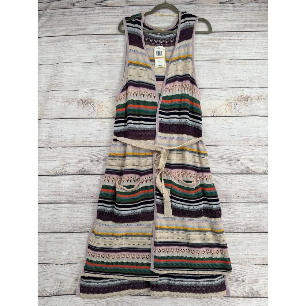 Democracy Sweater Vest Women 2X Multi-Color Striped Longline Pointelle WKX6713SW